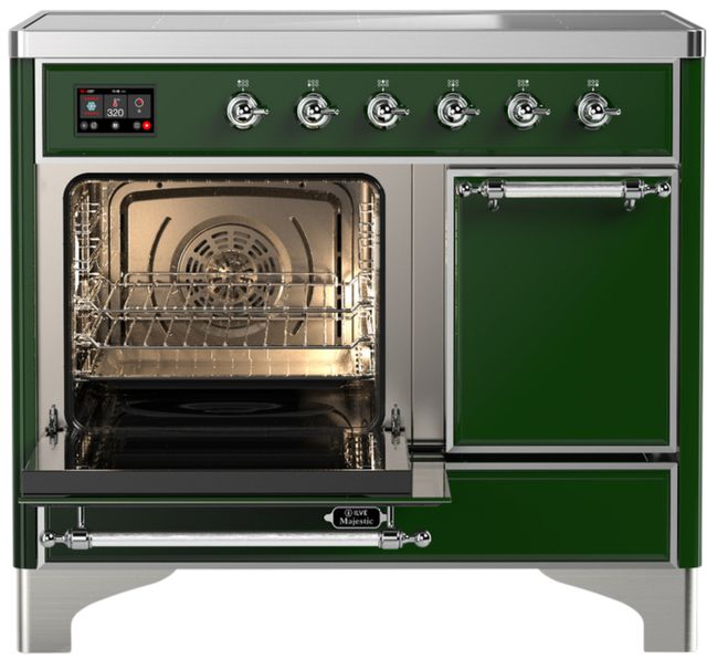 Ilve® Majestic III 40" Emerald Green Pro Style Induction Range with Solid Door and Chrome Trim-3