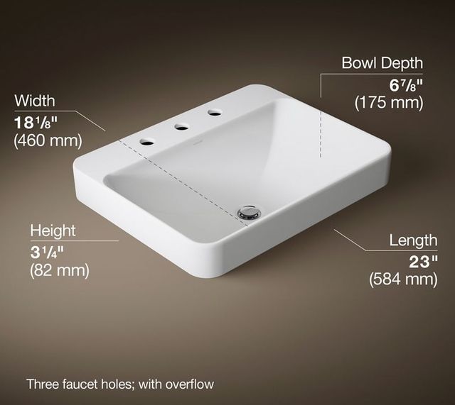 Kohler Vox® White 23" 3 Faucet Holes Rectangular Vessel Bathroom Sink-3
