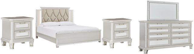 Signature Design by Ashley® Lindenfield 5-Piece Silver California King Upholstered Panel Bed Set-0