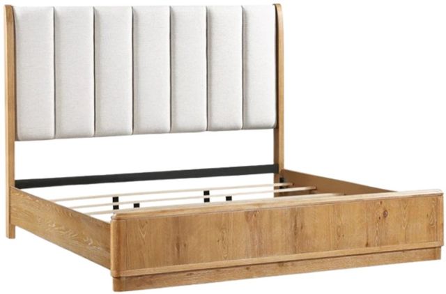 Crown Mark Westcott Cerused Natural/White Queen Upholstered Panel Bed-2