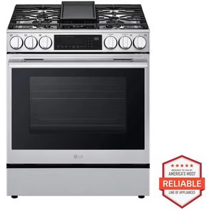 Front view of the LG 30" PrintProof® Stainless Steel Slide In Gas Range