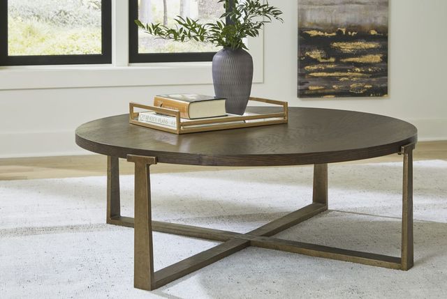 Signature Design by Ashley® Balintmore Brown Round Coffee Table with Antique Gold Gase-4