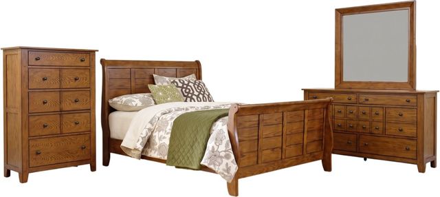 Liberty Furniture Grandpas Cabin 4-Piece Aged Oak Queen Sleigh Bedroom Set with Chest-0
