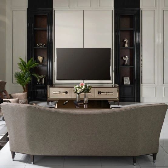 Michael Amini® Lousanne Glossy Mocha Sand Media Cabinet-1