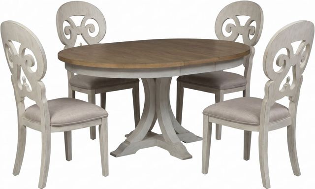 Liberty Furniture Farmhouse Reimagined 5-Piece Antique White/Chestnut Pedestal Dining Set-0