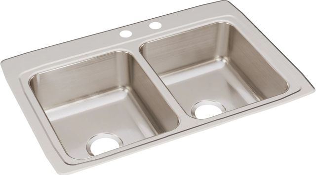 Elkay Lustertone® Classic Lustrous Satin 33" x 22" x 8-1/8" MR2-Hole Equal Double Bowl Drop-In Sink-0