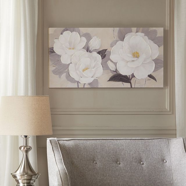 Olliix by Madison Park Midday Bloom White Florals Paint Embellished Canvas-2