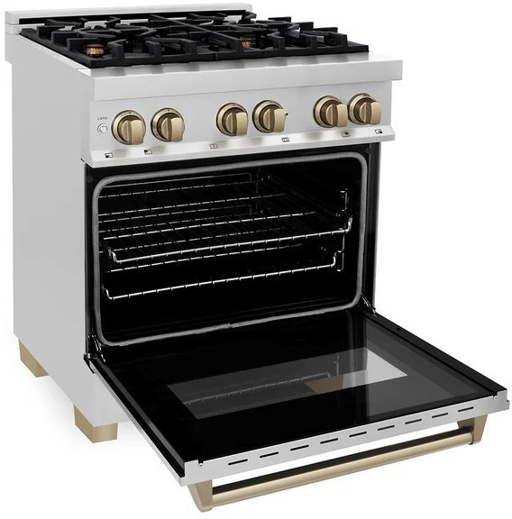 ZLINE Autograph Edition 30" Stainless Steel Pro Style Dual Fuel Range with Champagne Bronze Accents-1