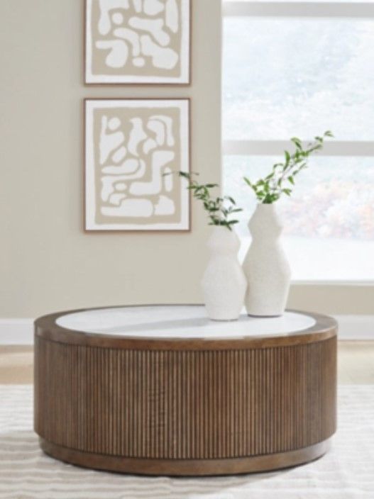 Signature Design by Ashley® Hadonna Faux Stone Top Cocktail Table with Brown Base-1