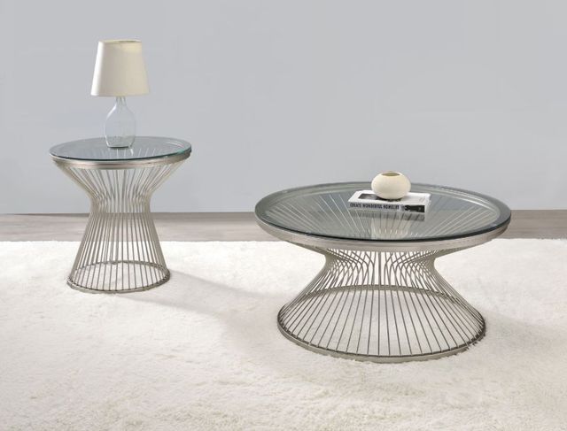 Coaster® Satin Round Glass Top Coffee Table with Grey Hourglass Pedestal Base-1