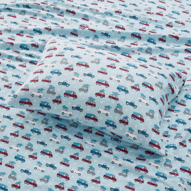 Olliix by True North by Sleep Philosophy Cozy Flannel 100% Cotton Printed Blue Cars Twin XL Sheet Set-1