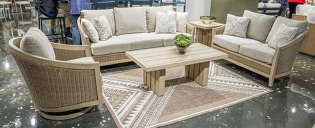 Signature Design by Ashley® Alden Peak Beige/Light Gray Fabric/Wicker/Wood Outdoor Sofa-2