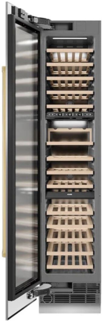 ZLINE Autograph Edition 18" 9.0 Cu. Ft. Triple Zone 68 Bottle Left Hinge Column Wine Cooler in Stainless Steel with Polished Gold Accents-1