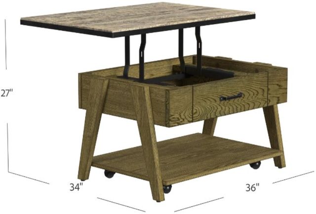 Null Furniture Oak Park Rustic Oak Top Lift-Top Cocktail Table with Natural Oak Base-2