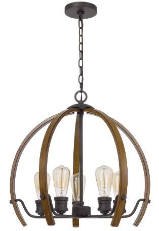 Cal® Lighting & Accessories Riverton Black/Oak Chandelier-0