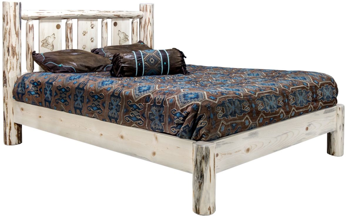 Montana Woodworks® Montana Collection Ready to Finish California King Platform Bed with Laser Engraved Wolf Design