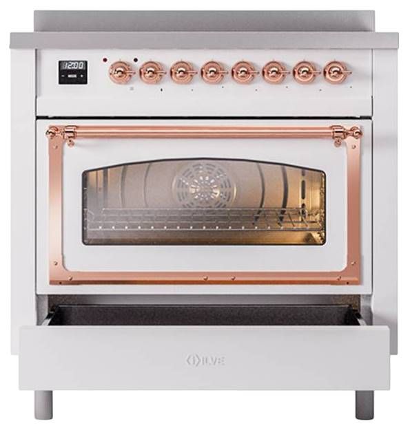 Ilve® Nostalgie II Noblesse 36'' White Pro Style Induction Range with Copper Trim-3