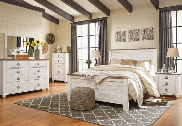 Signature Design by Ashley® Willowton Whitewash Queen Panel Bed-2