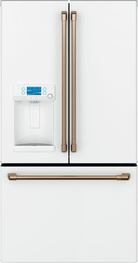 front view of the Café™ 22.2 Cu. Ft. Matte White Counter Depth French Door Refrigerator