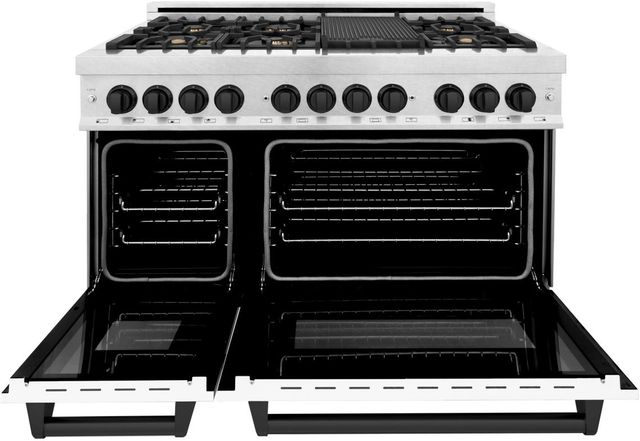 ZLINE Autograph Edition Legacy 48" Satin Stainless Steel Pro Style Dual Fuel Range with White Matte Door and Matte Black Accents-1