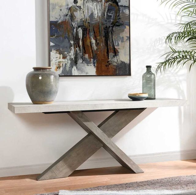 Classic Home Durant Weathered Chalk Console Table with Distressed Gray Base-1