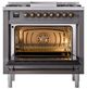 Ilve® Nostalgie II Noblesse 36'' Graphite Matte Pro Style Dual Fuel Range with Burnished Trim-2