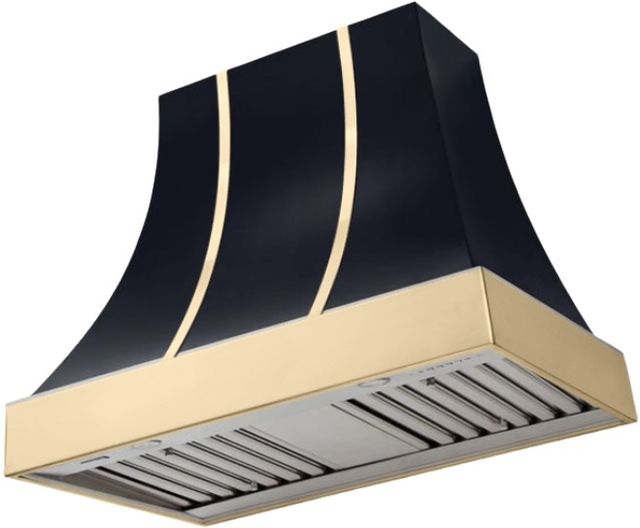AGA Cascade 36" Gloss Black Wall Mounted Range Hood  with Polished Brass Trim-0
