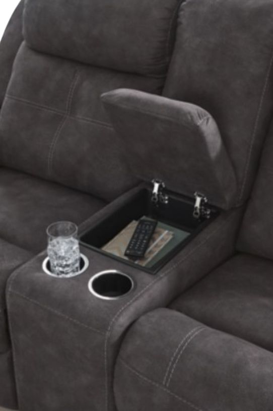 Benchcraft® Brysonview Charcoal Double Manual Reclining Loveseat with Console-3