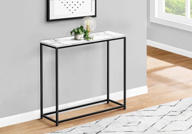 Monarch Specialties Inc. 32"L White Marble Look Console Table with Black Metal Base-2