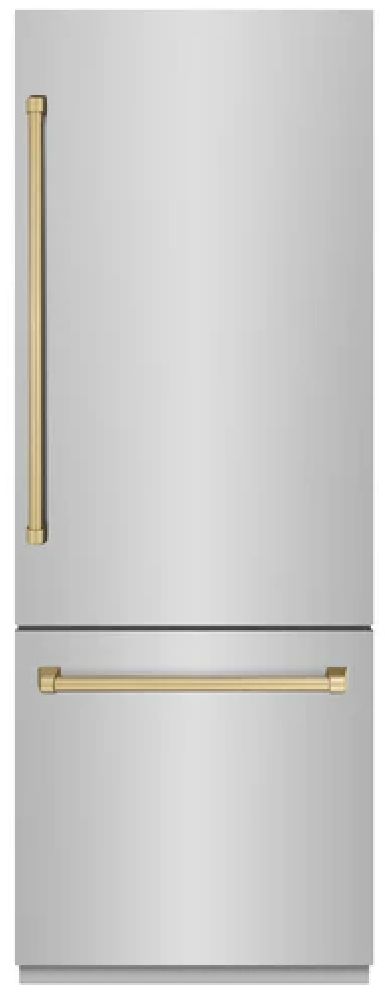 ZLINE Autograph Edition 30" 16.1 Cu. Ft. Stainless Steel Built-In Bottom Freezer Refrigerator with Graphite Gray Interior and Champagne Bronze Accents-0