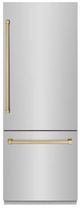 ZLINE Autograph Edition 30" 16.1 Cu. Ft. Stainless Steel Built-In Bottom Freezer Refrigerator with Graphite Gray Interior and Champagne Bronze Accents-0