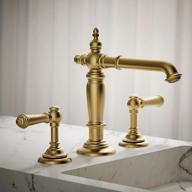 KOHLER® Artifacts® Vibrant Brushed Moderne Brass Bathroom Sink Faucet Spout with Column Design-3