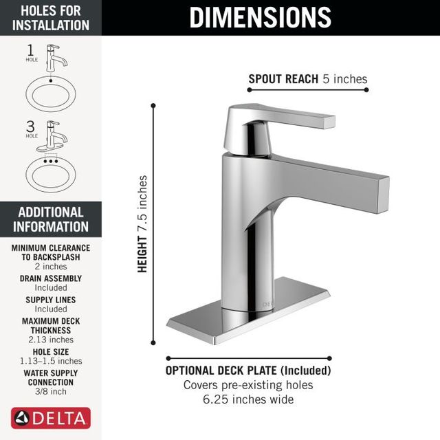 Delta Zura® Chrome Single Handle Bathroom Faucet-4