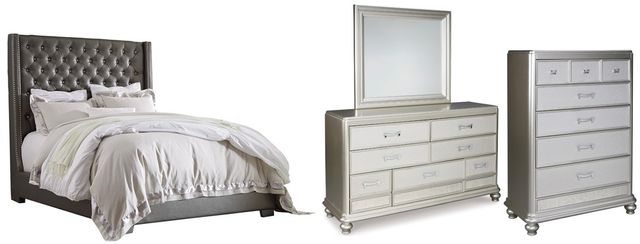Signature Design by Ashley® Coralayne 4-Piece Gray King Upholstered Bed Set-0