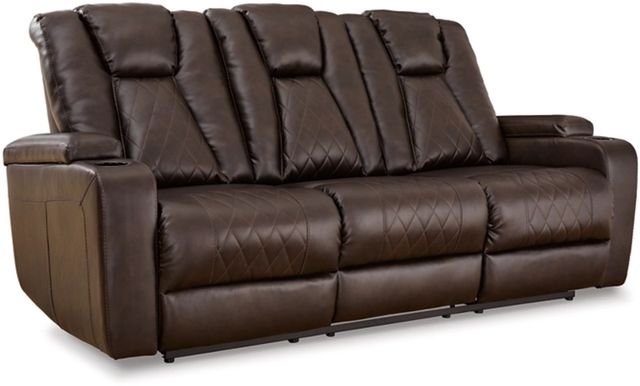 Signature Design by Ashley® Mancin Chocolate Reclining Sofa with Drop Down Table-0