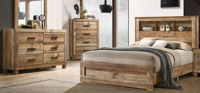 American Wholesale Furniture Salt Creek 3-Piece Rustic Sand Queen Bookcase Bedroom Set-3