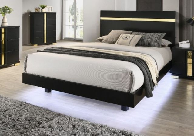 Furniture of America® Lillestrom 4-Piece Black/Gold Queen Bedroom Set-2