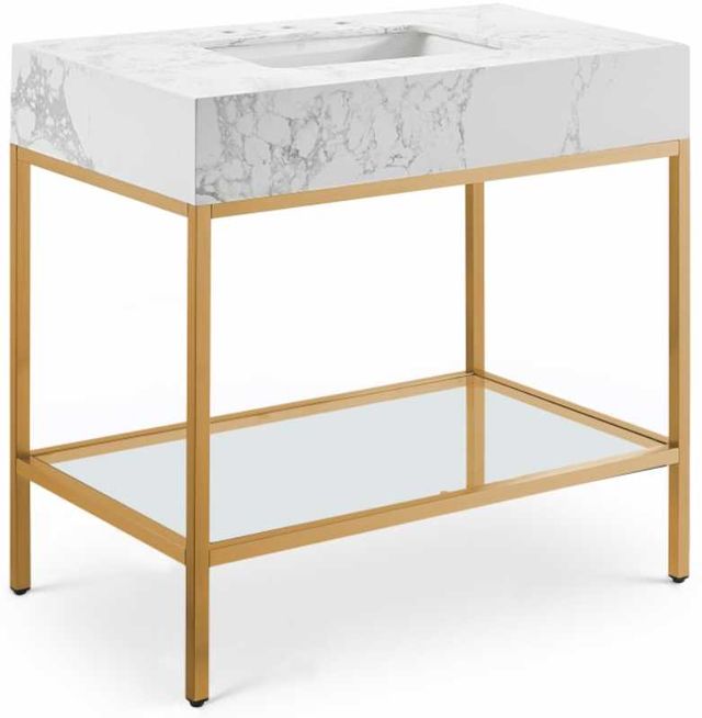 Meridian Furniture Marmo White/Brushed Brass 36" Bathroom Vanity-0