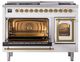 Ilve® Nostalgie II Noblesse 48'' White Pro Style Dual Fuel Range with Brass Trim-3