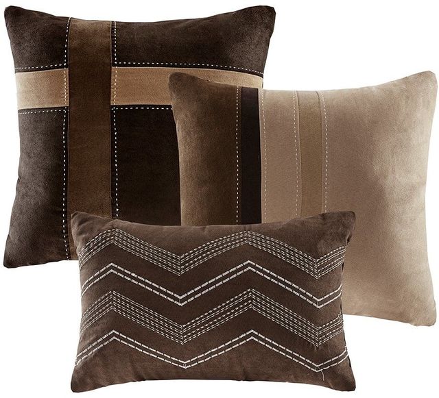 Olliix by Madison Park 6 Piece Brown Full/Queen Palisades Faux Suede Duvet Set-2