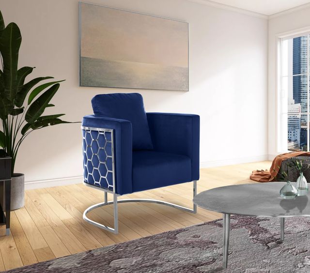 Meridian Furniture Casa Navy/Chrome Velvet Chair-2