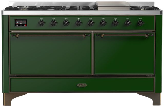 Ilve® Majestic III 60" Emerald Green Pro Style Dual Fuel Liquid Propane Range with Solid Door and Burnished Trim-0