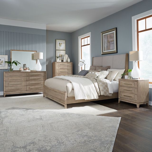 Liberty Furniture Brentwood Sandstone/Taupe California King Upholstered Panel Bed-1