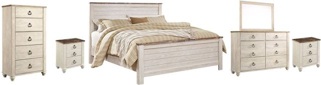 Signature Design by Ashley® Willowton 6-Piece Whitewash Queen Panel Bed Set-0