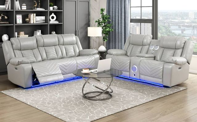 Homelegance® Huron Gray Double Power Reclining Loveseat with Center Console-1