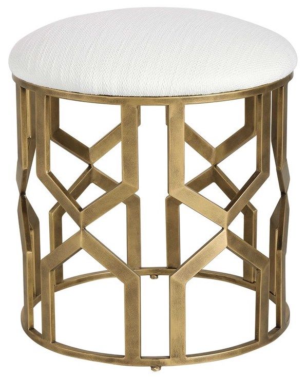 Uttermost® Trellis Antique Brushed Brass/Crisp White Accent Stool-3