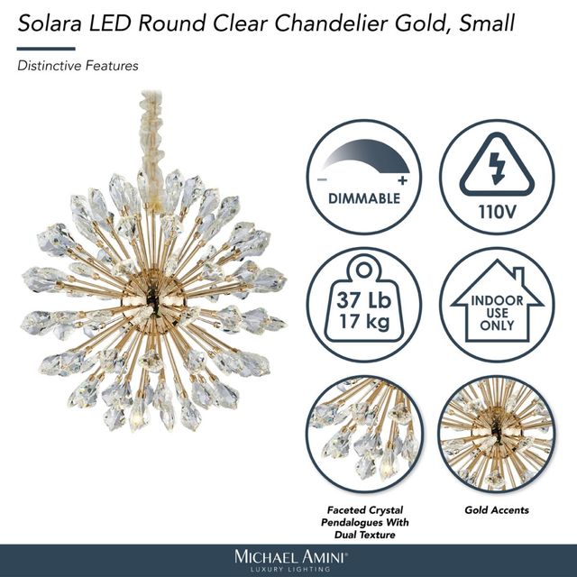 Michael Amini® Solara Clear/Gold Small Round LED Chandelier-2