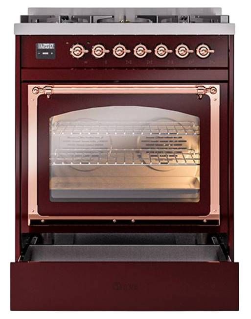 Ilve® Nostalgie II Noblesse 30" Burgandy Pro Style Dual Fuel Range with Copper Trim-3