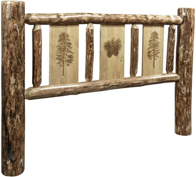 Montana Woodworks® Glacier Country Stained and Lacquered King Headboard with Laser Engraved Pine Design-0