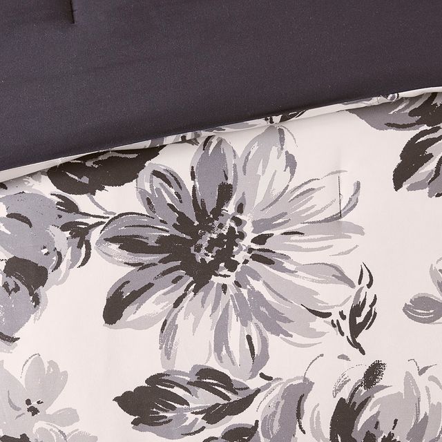 Olliix by Intelligent Design Black and White Full/Queen Dorsey Floral Print Comforter Set-4